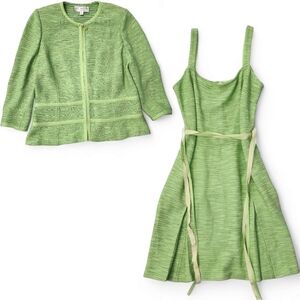 St. John Collection Green Knit Sleeveless Dress & Jacket Set - Size 14